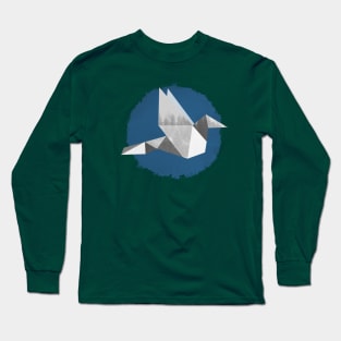 Blue Origami Bird Long Sleeve T-Shirt